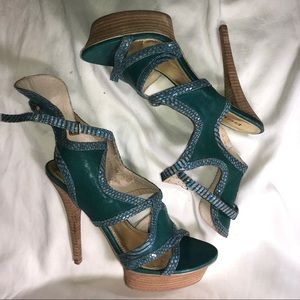Bebe Green Leather Stiletto Sandal Size 10